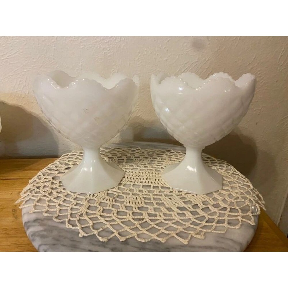 Vintage Napco 1184 White Milk Glass Compote Pedestal Bowls – Pair